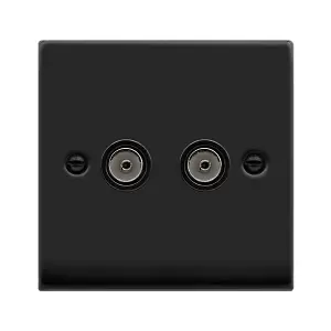 Matt Black 2 Gang Twin Coaxial TV Socket - Black Trim - SE Home