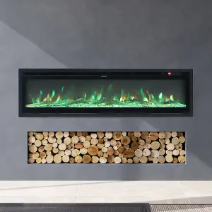 Black Electric Fire Wall Mounted Wall Inset or Freestanding Fireplace Heater 12 Flame Colors Adjustable 60 Inch