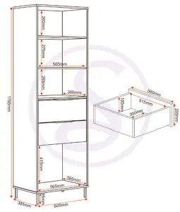 Madrid 2 Drawer Bookcase in Black with Acacia Effect Finish