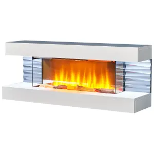 Sureflame WM-9332 Electric Wall Fireplace Suite with Downlights & Remote in Pure White