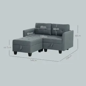 HOMCOM Modular Sectional Sofa with Storage, 2 Seater Sofa Set, Dark Grey