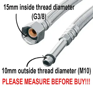 Invena 80cm 3/8 x M10 Flexi Flexible Kitchen Basin MonoBloc Tap Connector Hose Pipe