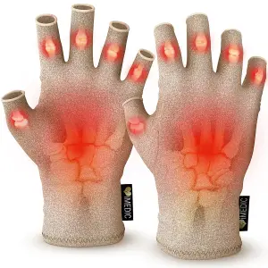 1 x Pair of Fingerless Arthritis Gloves - Provide Relief & Compression for Painful, Swollen, Arthritic Hands - Cream, Size Small