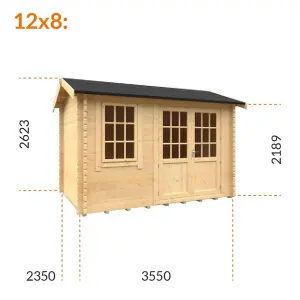 12ft x 8ft (3550mm x 2350mm) Horsforth "The Tallahassee Plus" 44mm Log Cabin With 1 Window