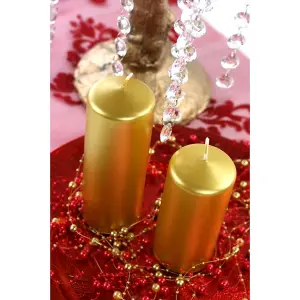 Set of 4 Pillar Candles, Set of 4 Votive Candles, Decorative Household Candles, Long Burning Time - Advent, Christmas (Gold)