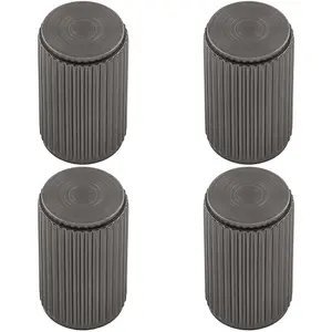 4 PACK - Lined Reeded Cylinder Door Knob - 18mm Dia - Anthracite Grey Cabinet Pull Handle