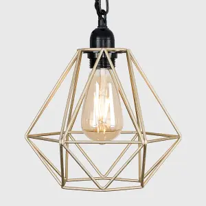 ValueLights Huber Satin Black Wall/Ceiling Light Fitting with Gold Metal Cage Shade and 4w LED Bulb In Warm White