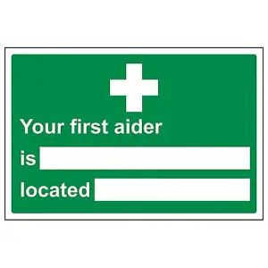 First Aider/Location First Aid Sign - Rigid Plastic - 300x200mm (x3)