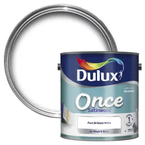 Dulux Once Pure brilliant white Satinwood Metal & wood paint, 2.5L