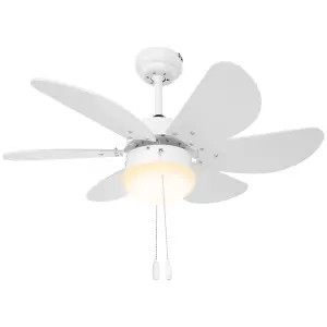 HOMCOM Mounting Reversible Ceiling Fan with Light, Pull-chain Switch, White