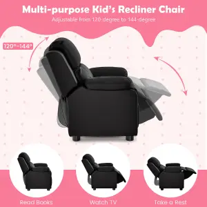 Costway Kids Recliner Chair PU Leather Toddler Sofa Chair w/ Adjustable Backrest & Footrest Black