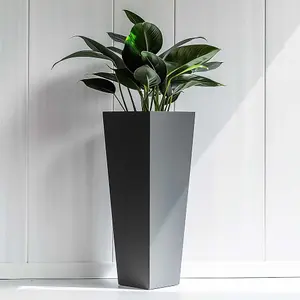 70cm Zinc Matte Grey Tall Flared Tapered Square Planter