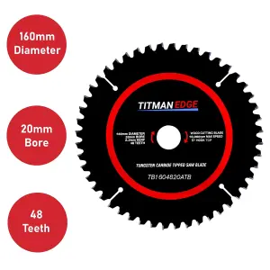 Titman Edge TCT Fine Finish Circular Saw Blade 160mm x 20mm x 48 Tooth - TB1604820