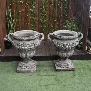 Pair of Large Antique Stone Cast Vases