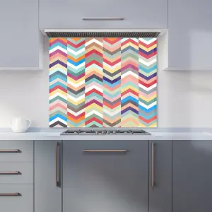 Geometric Multi Colored Chevron Pattern Premium Glass Kitchen Splashback W700mm x H750mm