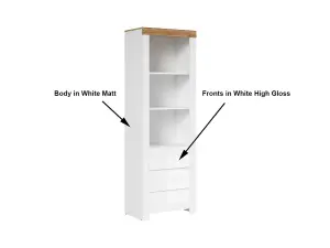 Display Cabinet Tall Unit Shelving Bookcase Modern White Gloss Oak Effect Holten