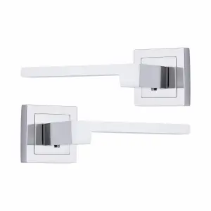 4 Pair Zeta Design Door Handles Square Rose Polished Chrome Finish