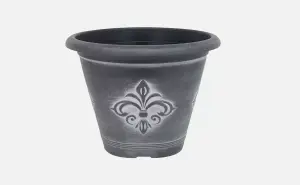 Recycled Plastic Planter Pot - 10" Fleur De Lys Black White