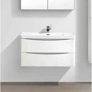 Stanhope 900mm Single Bathroom Vanity with Integrated Stone Basin Gloss White