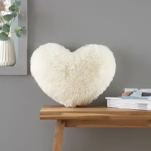 Cuddly Deep Pile Faux Fur Heart Shaped Cushion