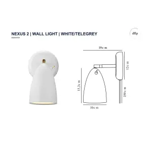 Nordlux DFTP Nexus 2 Swivel Joint Indoor Bedroom Metal Wall Light in White/TeleGrey (Diam) 12cm