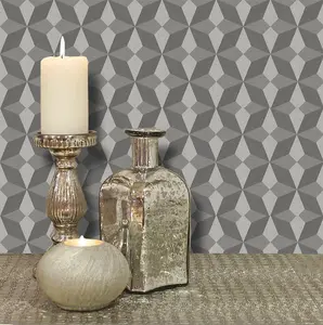 Linear Diamond Geometric Wallpaper Metallic Grey Vintage Retro Paste Wall Vinyl