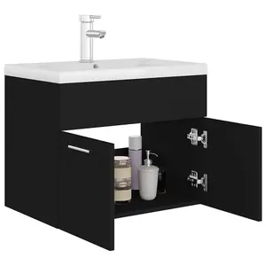 Berkfield Sink Cabinet with Built-in Basin Black Engineered Wood