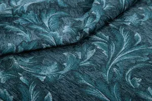 Home Curtains Georgia Chenille Fully Lined Floral 90w x 90d" (229x229cm) Teal Pencil Pleat Curtains (PAIR)