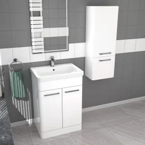 Nes Home 600mm Freestanding White Basin Vanity & 350mm Wall Hung Cabinet