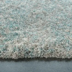 Super Soft Mottled Tonal Duck Egg & Grey Shaggy Area Rug 80x150cm