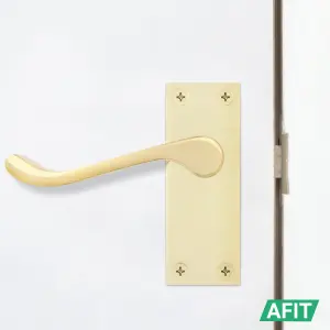 AFIT Polished Brass Victorian Scroll Door Handle Latch Set, 5 Pair of Internal Handles on Backplate with Hinges 76mm & Latch 64mm