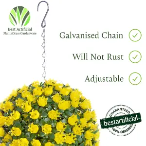 Pair of Best Artificial 23cm Yellow Rose Hanging Basket Flower Topiary Ball - Suitable for Outdoor Use - Weather & Fade Resistant