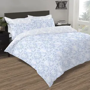 NightComfort Damask Blue Cotton Rich Duvet Cover Set with Pillowcase Kingsize - 2 Standard Pillowcases