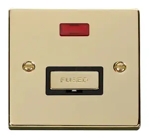 Polished Brass 13A Fused Ingot Connection Unit With Neon - Black Trim - SE Home