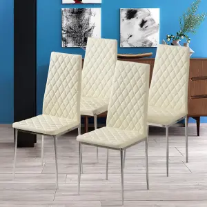 Set of 2 Beige PVC High Back Dining Chairs