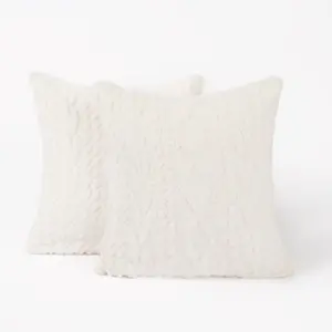 Cable Knit Cushion Covers Sherpa Pillow Cases 2 Pack, 45 x 45cm - Cream