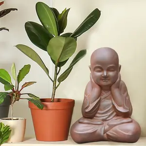 IDEALIST™ Buddha Statue 15.4 Inch Tall, Terracotta Reinforced Stone Sitting Baby Monk Figurine for Home and Garden L29 W23 H39 cm