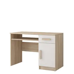 Natural Oak Sonoma and White Computer Desk H760mm W1100mm D500mm - Oak Sonoma Handles for Harmonious Study Spaces