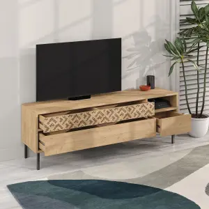 Decortie Heaton Modern Multimedia Unit with Storage TV Cabinet 60" Oak 145cm