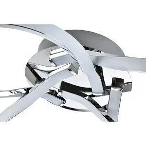 Modern Looping Strips Flush LED Powered Ceiling Light Fitting in Polished Chrome