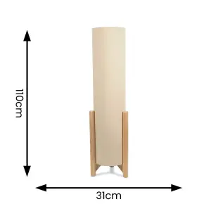 ValueLights Henry Wooden Oak Effect Midi Floor Lamp with Natural Cylinder Shade - LED Bulb Included