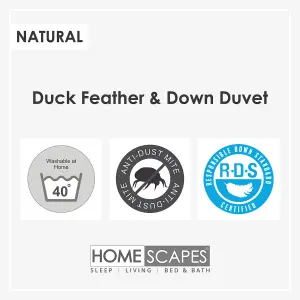 Homescapes Duck Feather and Down 15 Tog Single Size Winter Duvet