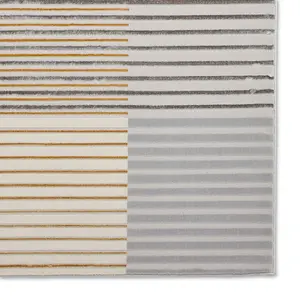 Grey Gold Striped Modern Easy To Clean Dining Room Rug-120cm X 170cm