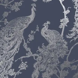 Holden Decor Glistening Peacock Navy Peacock Smooth Wallpaper