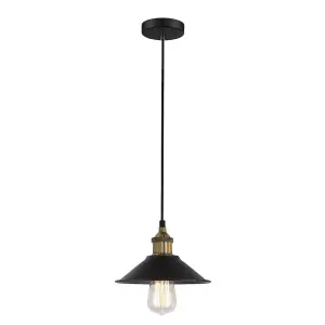 Luminosa Industrial And Retro Hanging Pendant Black 1 Light  with Metal Alloy Shade, E27