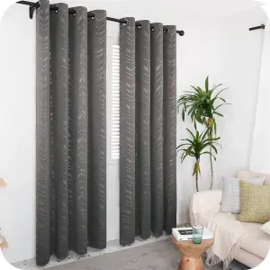 Deconovo Grey Curtains Foil Printed Thermal Curtains 46 x 90 Inch Dark Grey 2 Panels Window Treatment Eyelet Blackout Curtains