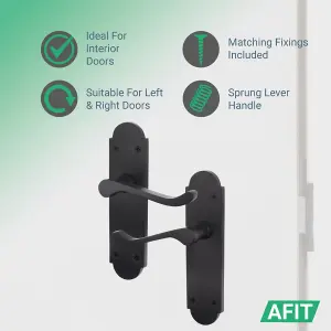 AFIT Matt Black Door Handle Latch Set - Victorian Scroll Shaped - 5 Pairs of Internal Latch Door Handles, Hinges 76mm & Latch 64mm