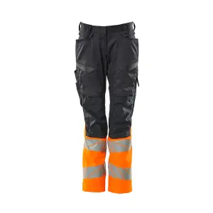 Mascot Accelerate Safe Ladies Diamond Fit Trousers with Kneepad Pockets (Navy/Hi-Vis Orange)  (45.5) (Leg Length - Regular)