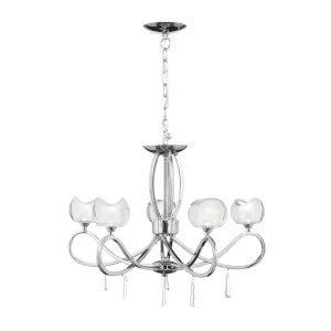 Litecraft Marta Chrome 5 Lamp Glass Ceiling Pendant Light