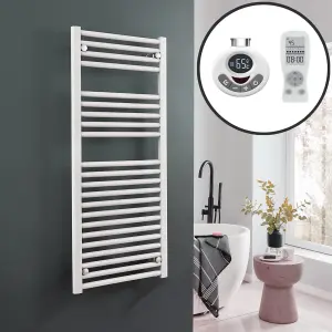 Bray Thermostatic Electric Heated Towel Rail With Timer, Straight, White - W500 x H1200 mm